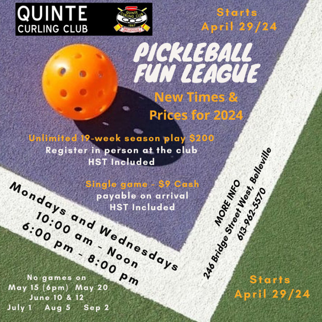 2024 Pickleball at the Quinte Curling Club in Sports Teams in Belleville