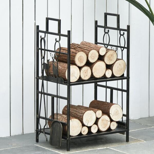 Outsunny 2-Layer Heavy Duty Firewood Rack Wood Log Fireplace  in Fireplace & Firewood in Oshawa / Durham Region