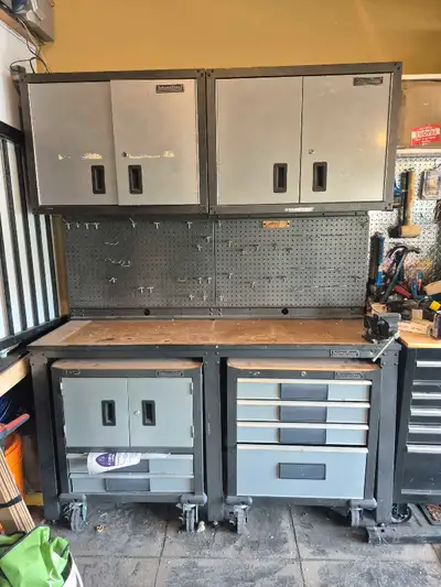 2 Full sets available!! $2000 if you take both. International Brand work Bench setup. 2 upper cabine...