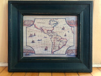 A pair map prints on board with solid wood frame 13.5” x 11.5”