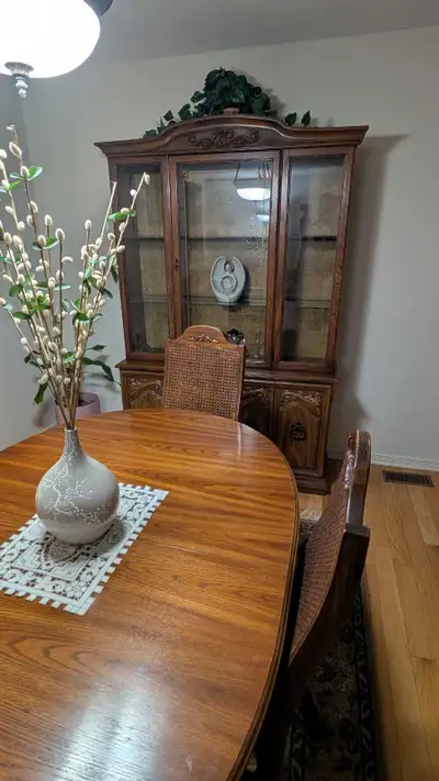 6-Piece Oak Dining Set – Expand Table, 4 Chairs, 1-Piece Hutch, View more