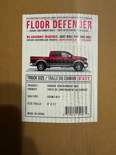 Floor Defender Garage Containment Mats - Regular Grade / Truck Size - 8' x 21' × 2 Box opened, but t...