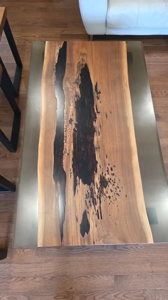Stunning Live Edge & Smoky Resin Table Set – Premium Metal Legs in Coffee Tables in Ottawa - Image 4