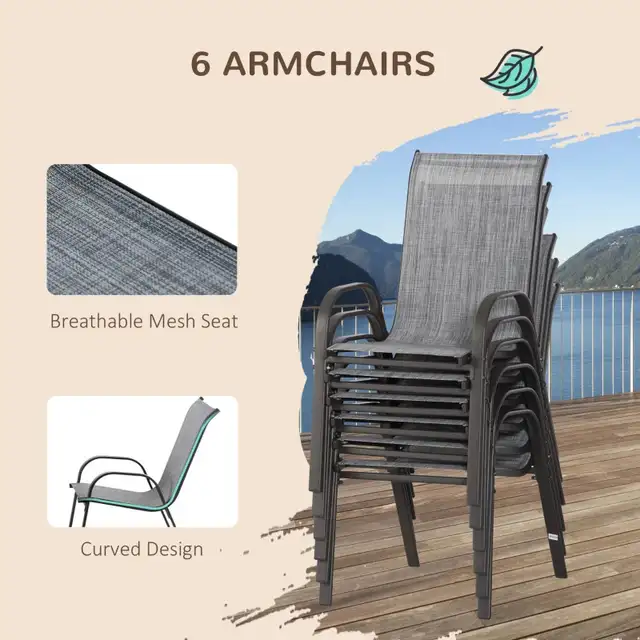 8 Pieces Patio Dining Set with Umbrella, 6 Chairs and Table in Dining Tables & Sets in Markham / York Region - Image 7
