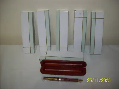 6 Pc Set of High End Wooden Pens & Case  #0902, View more