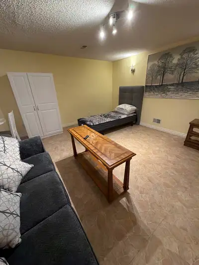 Single bed Kitchen suite Fridge Stove TV Internet Shower Couch Kitchen table and chairs