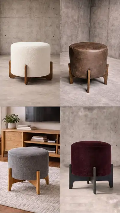 Ottoman Stools with Wooden Legs –Comfy Foam Poufs Footstools, View more