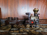 Vintage 1960 whiskey train with caboose and 6 shot glasses 