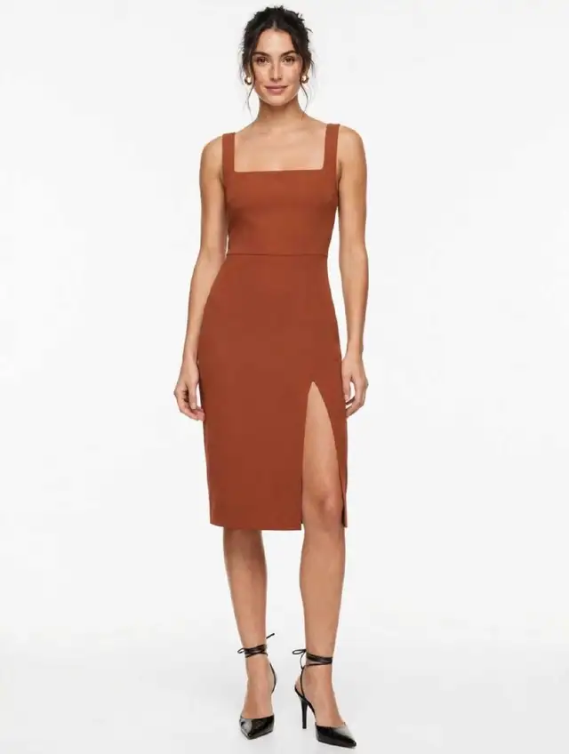 Babaton Square Neck Dress - 90's slit midi dress