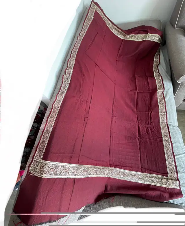 Dual Colour Maroon & Brown Dyed Border Embroidered Wool Shawl in Women's - Other in Oshawa / Durham Region - Image 4