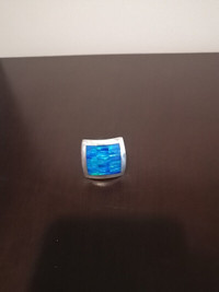 Sharp  mens Opal  silver ring  with matching silver blue marlin