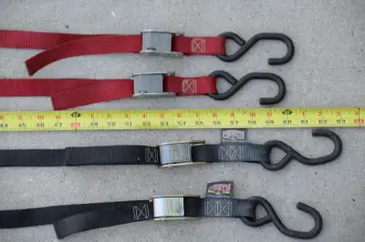 3 sets 5 feet long , and one set 6 feet long. Pull and lock securely (sort of a camlock), to stay ti...