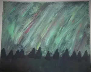 Original Oil on Canvas Painting "Northern Lights" Calgary Artist New measures 16 inches X 20 inches...