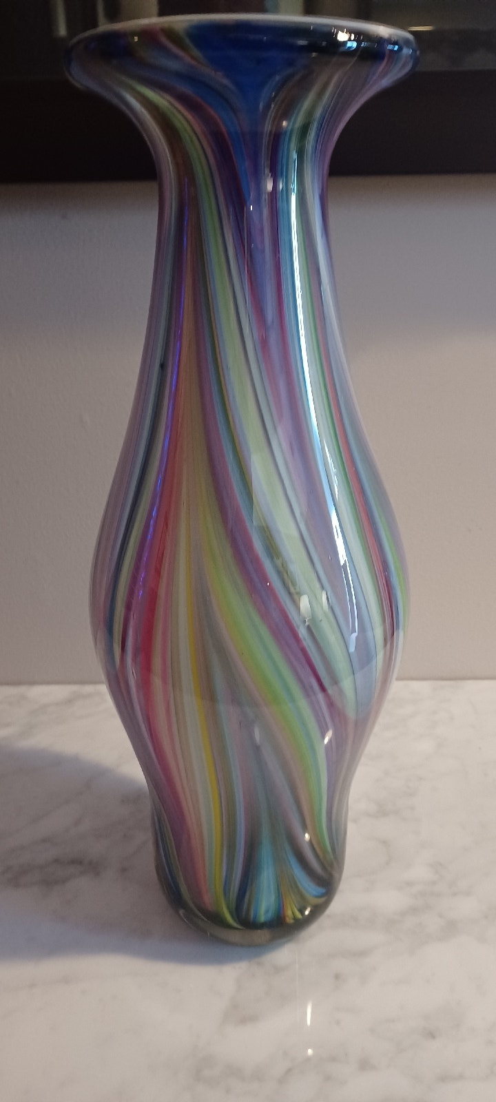 RARE VINTAGE Very Large Studio Art Glass Vase Stripped MCM 18" Arts