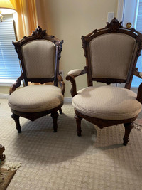 Antique mahogany lady and gentleman chairs