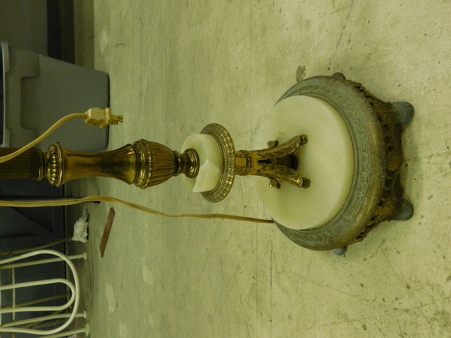 Vintage Torchere Floor Lamp Brass Nice Glass Shade Marble Base Arts