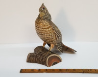 Male spruce grouse hand painted wood carving c1960s Bernie Smith