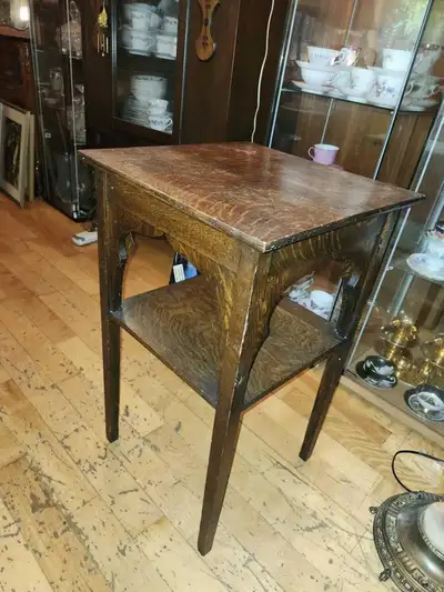 Antique 1890s Tiger Oak wood 2-tier Side Table 29" by 17 3/4" by, View more