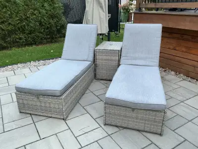 Wicker Patio Chaise Lounges with Side Table, View more