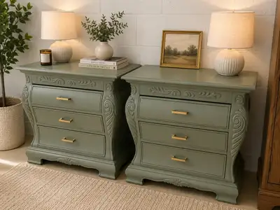 Two Beautifully Restored Vintage Solid Wood Nightstands, View more