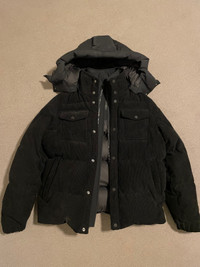 Moose Knuckle Black Suede Puffer Jacket