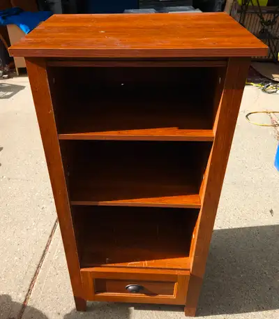 Wooden Shelf $60. Delivery Available Wooden bookshelf with adjustable shelves and drawer. Some scrat...
