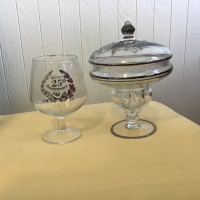 Silver 25th Anniversary Candy Dish with Lid and Wine Goblet