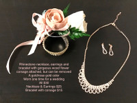GOLD/ROSE GOLD rhinestone necklace & earrings + rhinestone wrist