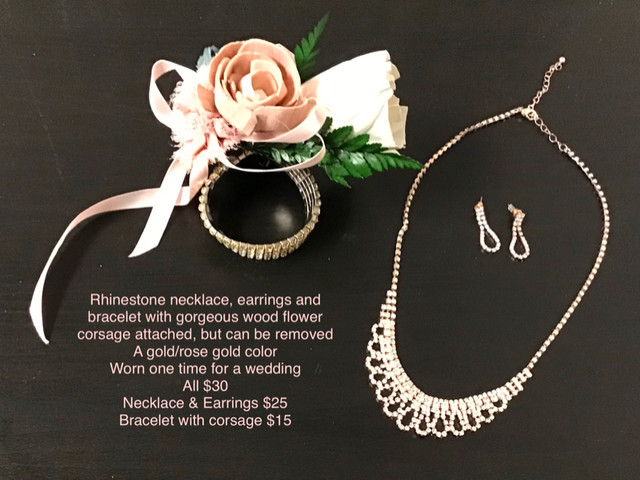 GOLD/ROSE GOLD rhinestone necklace & earrings + rhinestone wrist in Jewellery & Watches in Edmonton