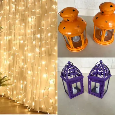 Ramadan/Eid Decorations - Curtain string lights & Lanterns 