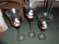 Set of 3 painted glass candle holders with tealights
