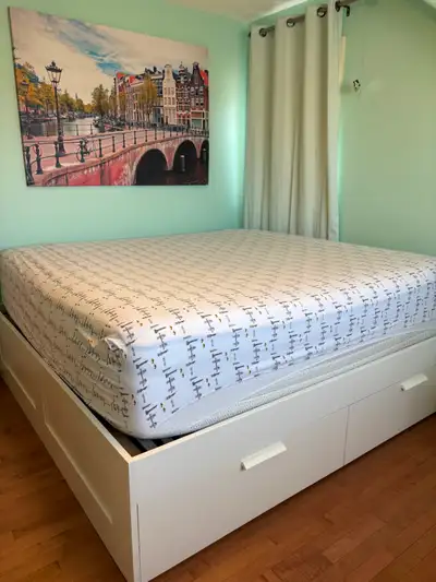 White IKEA Brimnes Kingsize Bedframe with 4 Storage Drawers, View more