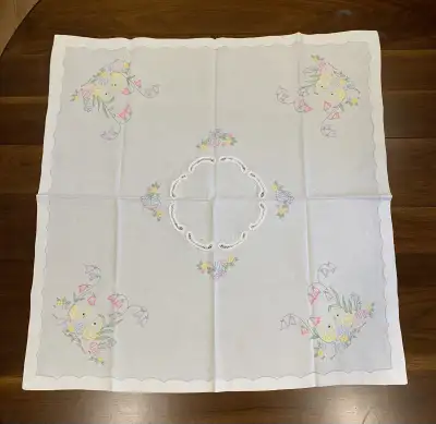 Embroidered Lace and Cotton Easter Themed Tablecloth, View more