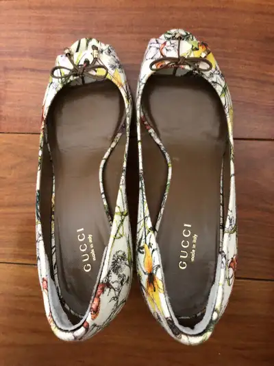 Gucci White Canvas Flora Print High Heel Shoe | Heels, View more