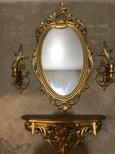 3 Day Sale 'Gold Ornate Mirror with shelf and candle holders, View more