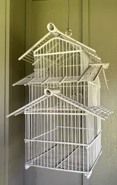 Vintage 1980's decorative hanging birdcage, 23" high, View more