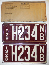 New Brunswick 1928 HEARSE pair of license plates