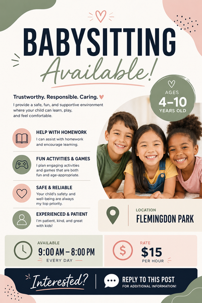 Babysitting Services in Flemingdon Park, View more