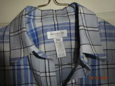 Linen lady jacket, long sleeve, blue/white check,JonesNYork m-L, View more