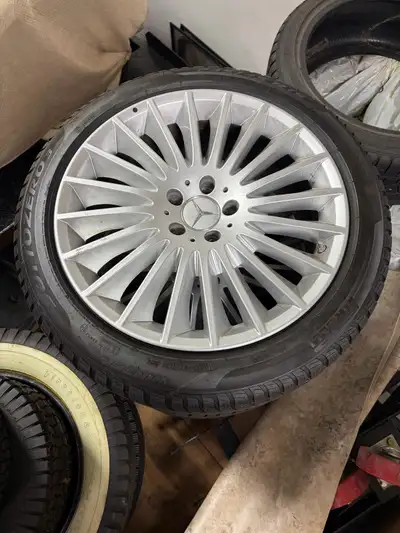 OEM set of Mercedes 19” turbine wheels off 2020 S560 (5x112 bolt pattern) with Pirelli Sottozero3 ru...