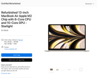 New-in-box Refurbished 13" MacBook Air M2 chip, 10C GPU/16GB/1TB