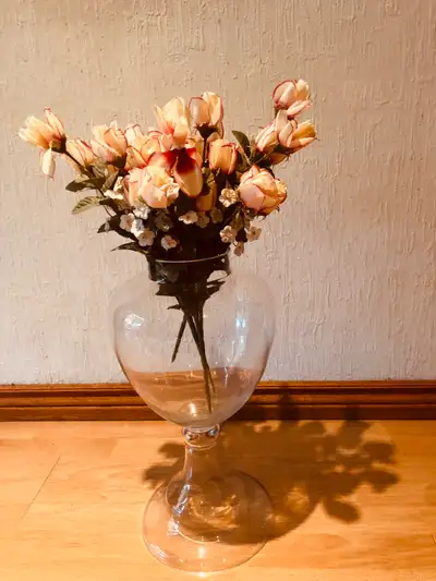 TALL WINE GLASS SHAPE VASE WITH FLOWERS, View more