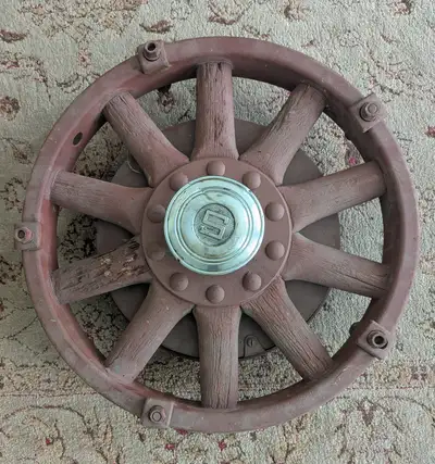 28? Studebaker Wheel assembly complete with hub cap, rim bolts, hub and brake drum