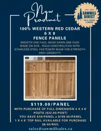 NEW PRODUCT 100% Western Red Cedar 6 x 8 Fence Panels