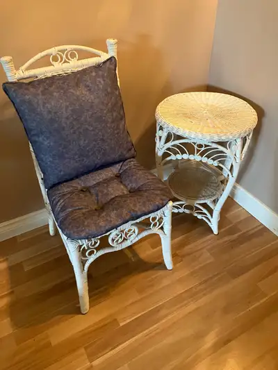 White wicker chair and table, View more