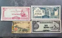 Vintage Japanese, Laos and Korea Banknotes