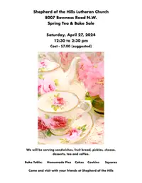 Church Tea & Bake Sale - Saturday, April 27, 2024