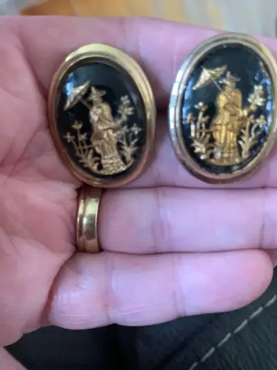 Vintage Oriental Scene Cuff Links, View more
