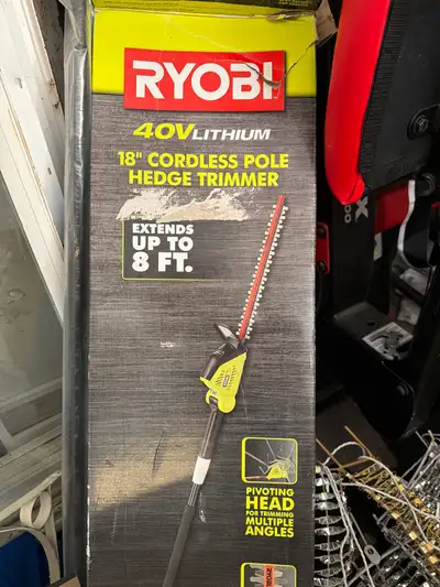 Ryobi hedge trimmer brand new it’s been used once comes with two batteries, charger and poll extensi...