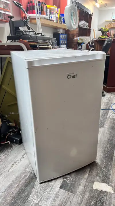 3 cubic feet Master Chef freezer. Works VERY well. Clean. We just bought a full size one is all. The...